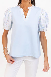 In A Moment Light Blue Eyelet Blouse