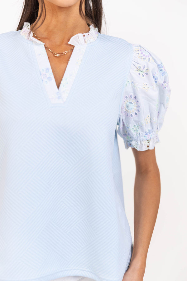 In A Moment Light Blue Eyelet Blouse