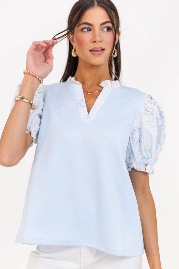 In A Moment Light Blue Eyelet Blouse