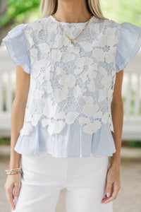 In Full Swing Light Blue Lace Blouse