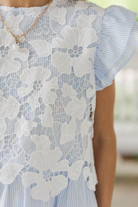In Full Swing Light Blue Lace Blouse