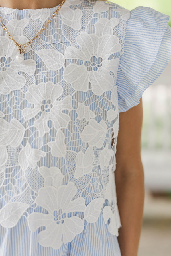 In Full Swing Light Blue Lace Blouse