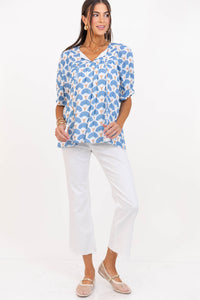 By The Hour Blue Medallion Blouse