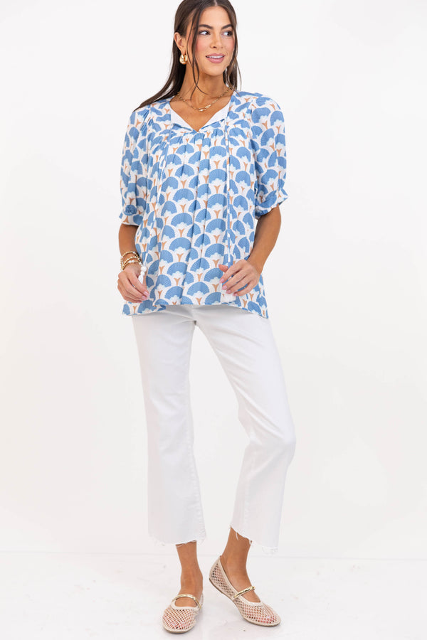 By The Hour Blue Medallion Blouse