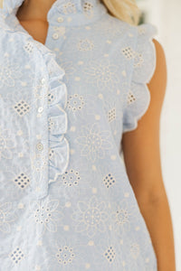 Top Choice Light Blue Embroidered Tank