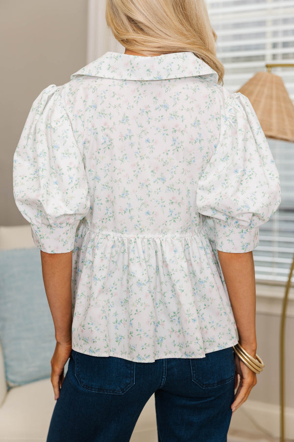 NURSING COLLECTION: In Close Step White Ditsy Floral Blouse