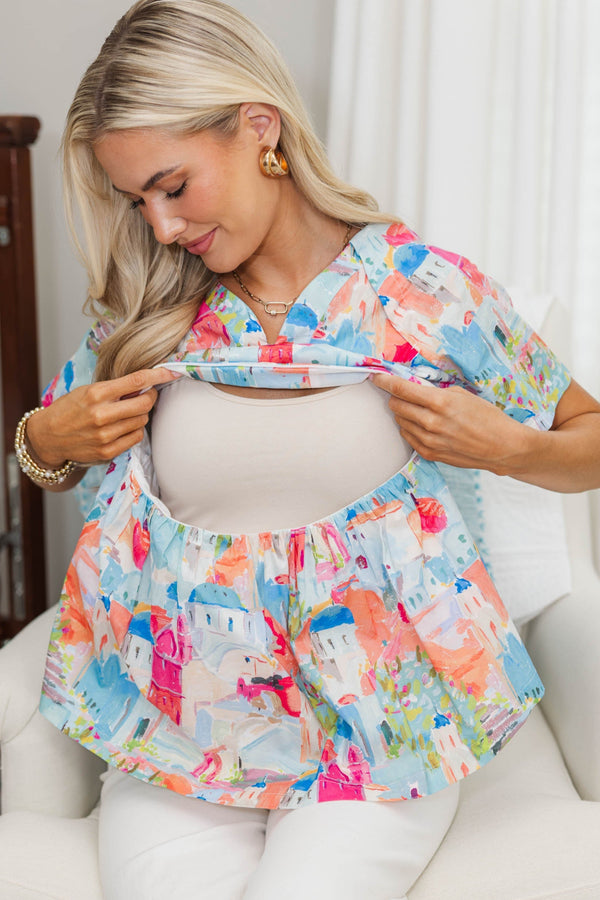 NURSING COLLECTION: Through It All Blue Toile Blouse