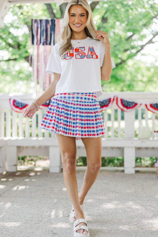 All American Girl White USA Patchwork Tee