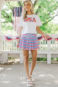 The Sadie Red, White, And Blue Gingham Skort