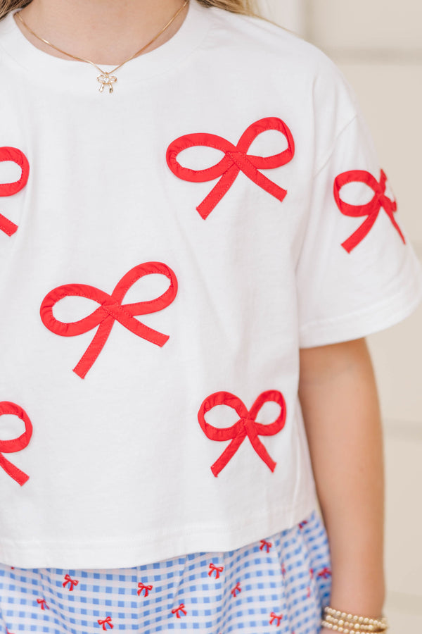 Girls: The Alyson Bow White And Red Tee