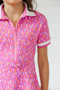 Girls: On The Run Pink Abstract Tennis Dress