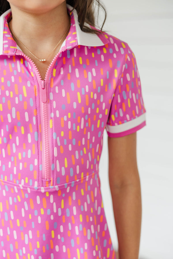 Girls: On The Run Pink Abstract Tennis Dress