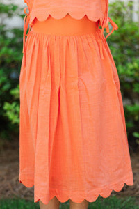 Girls: For The Day Ahead Orange Scalloped Midi Skirt