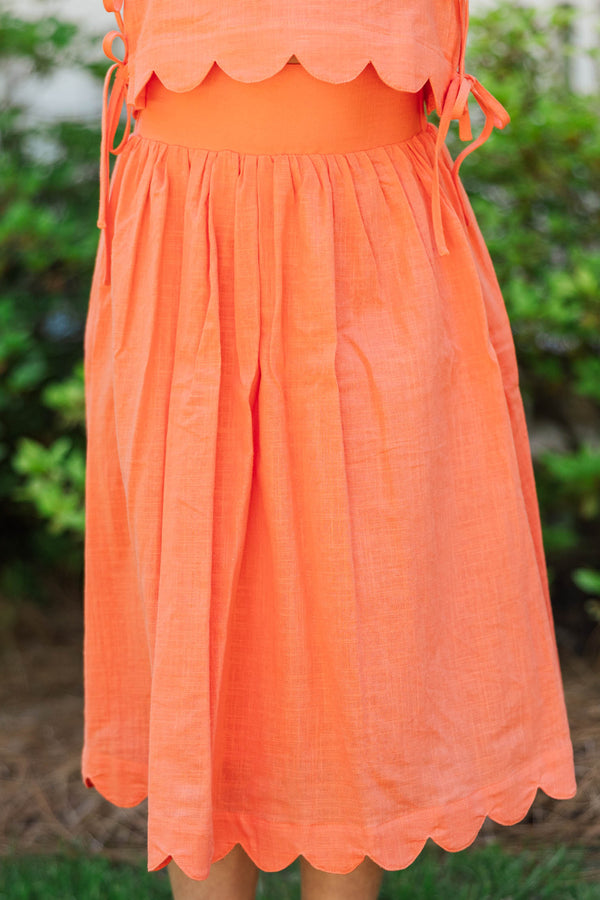 Girls: For The Day Ahead Orange Scalloped Midi Skirt