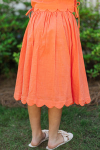 Girls: For The Day Ahead Orange Scalloped Midi Skirt
