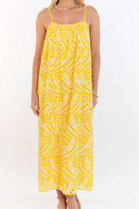 For The Long Run Yellow Eyelet Midi Dress