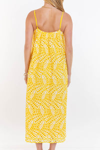 For The Long Run Yellow Eyelet Midi Dress