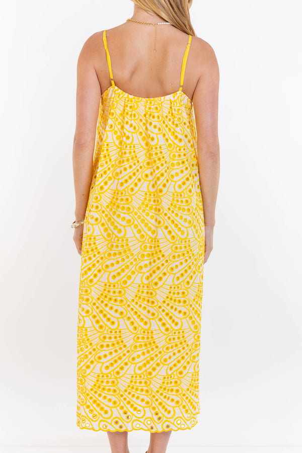 For The Long Run Yellow Eyelet Midi Dress