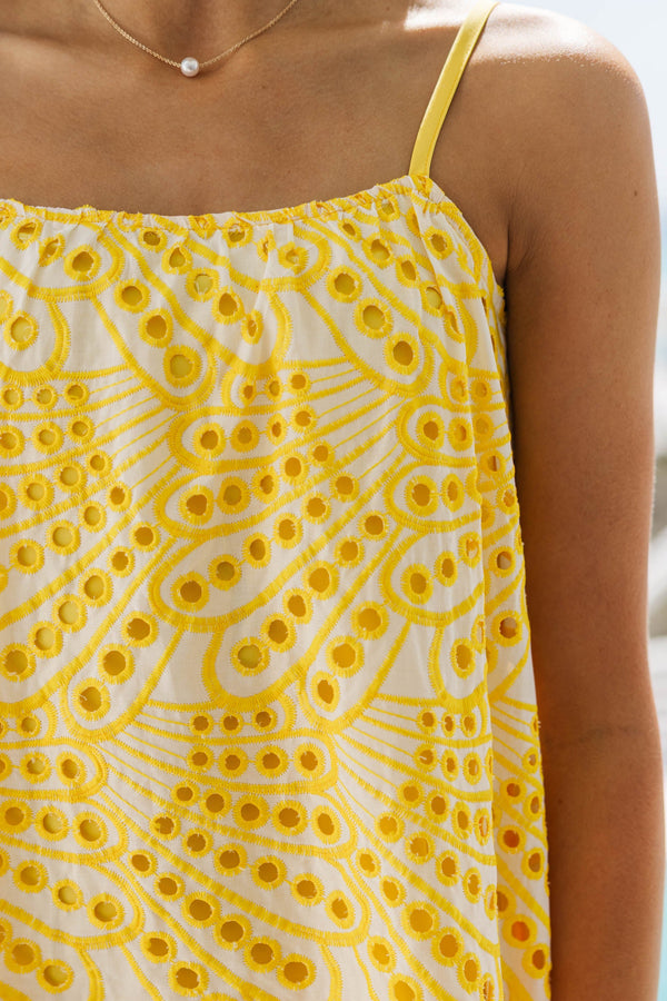 Girls: For The Long Run Yellow Eyelet Midi Dress
