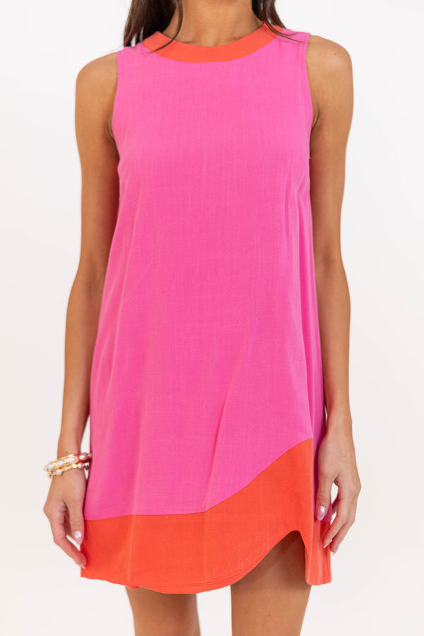 At The Edge Fuchsia Shift Dress