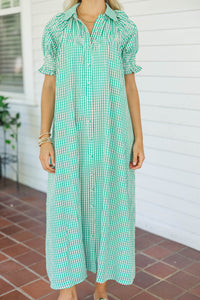 At The Moment Teal Gingham Smocked Dress