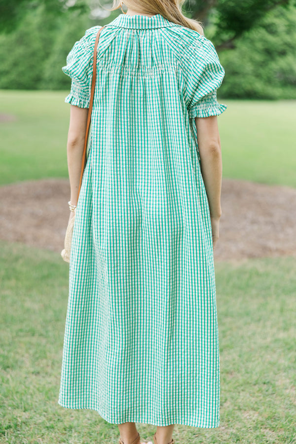 At The Moment Teal Gingham Smocked Dress, X-Small - The Mint Julep Boutique
