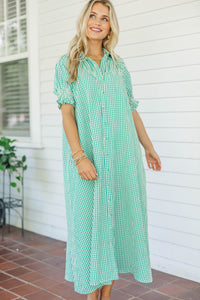 At The Moment Teal Gingham Smocked Dress