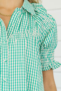 At The Moment Teal Gingham Smocked Dress