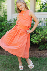 Girls: For The Day Ahead Orange Scalloped Midi Skirt