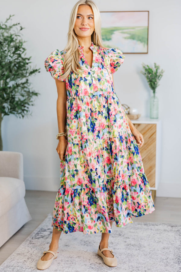 NURSING COLLECTION: Real Love Blue Watercolor Floral Midi Dress
