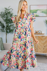 NURSING COLLECTION: Real Love Blue Watercolor Floral Midi Dress
