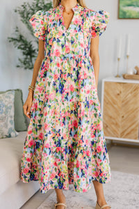 NURSING COLLECTION: Real Love Blue Watercolor Floral Midi Dress