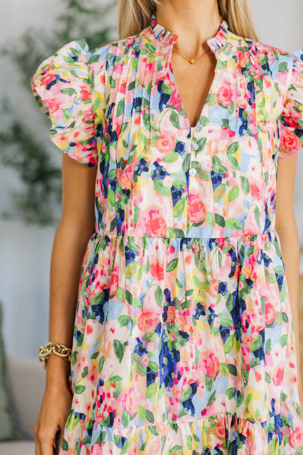 NURSING COLLECTION: Real Love Blue Watercolor Floral Midi Dress