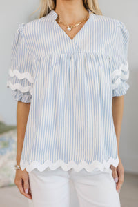NURSING COLLECTION: Can't Give You Up Light Blue Striped Blouse
