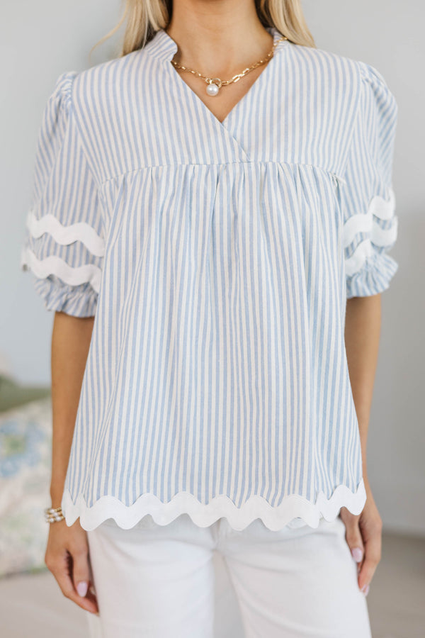 NURSING COLLECTION: Can't Give You Up Light Blue Striped Blouse