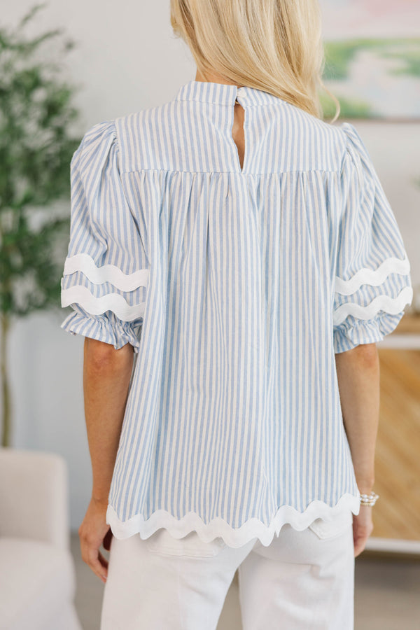 NURSING COLLECTION: Can't Give You Up Light Blue Striped Blouse