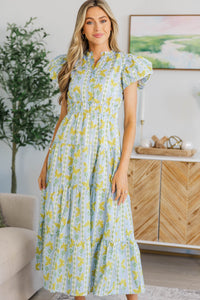 NURSING COLLECTION: Coming Back For You Light Blue Butterfly Tiered Midi Dress