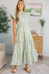 NURSING COLLECTION: Coming Back For You Light Blue Butterfly Tiered Midi Dress