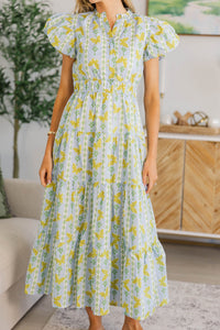NURSING COLLECTION: Coming Back For You Light Blue Butterfly Tiered Midi Dress