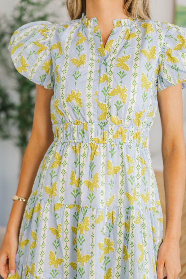 NURSING COLLECTION: Coming Back For You Light Blue Butterfly Tiered Midi Dress