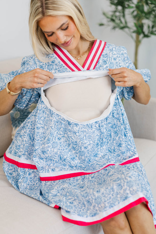 NURSING COLLECTION: For A While Light Blue Toile Dress