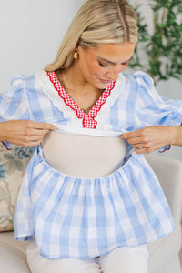 NURSING COLLECTION: The Ground Up Light Blue Gingham Blouse