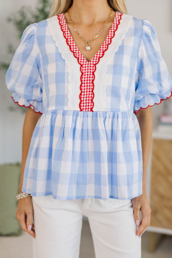 NURSING COLLECTION: The Ground Up Light Blue Gingham Blouse