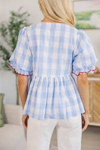NURSING COLLECTION: The Ground Up Light Blue Gingham Blouse