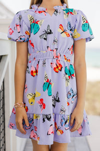 Girls: Let's Get Going Lavender Butterfly Print Dress