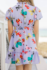 Girls: Let's Get Going Lavender Butterfly Print Dress
