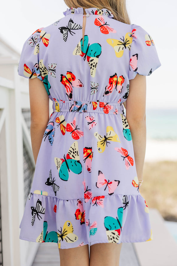 Girls: Let's Get Going Lavender Butterfly Print Dress