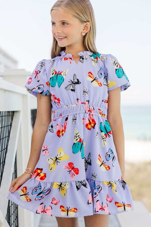 Girls: Let's Get Going Lavender Butterfly Print Dress