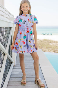 Girls: Let's Get Going Lavender Butterfly Print Dress