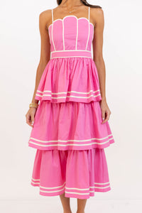 The Cool Factor Pink Scalloped Tiered Midi Dress